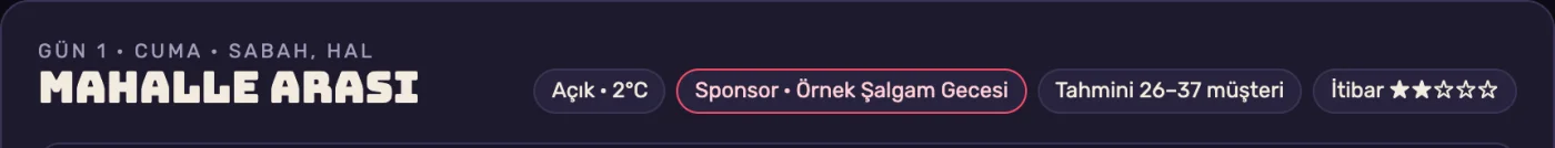 Sabah ekranında “Sponsor · Örnek Şalgam Gecesi” etiketi